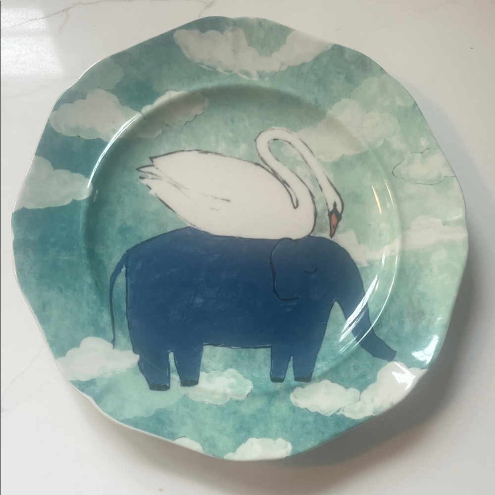 Anthropologie Whimsical Elephant and Swan Plates (2)